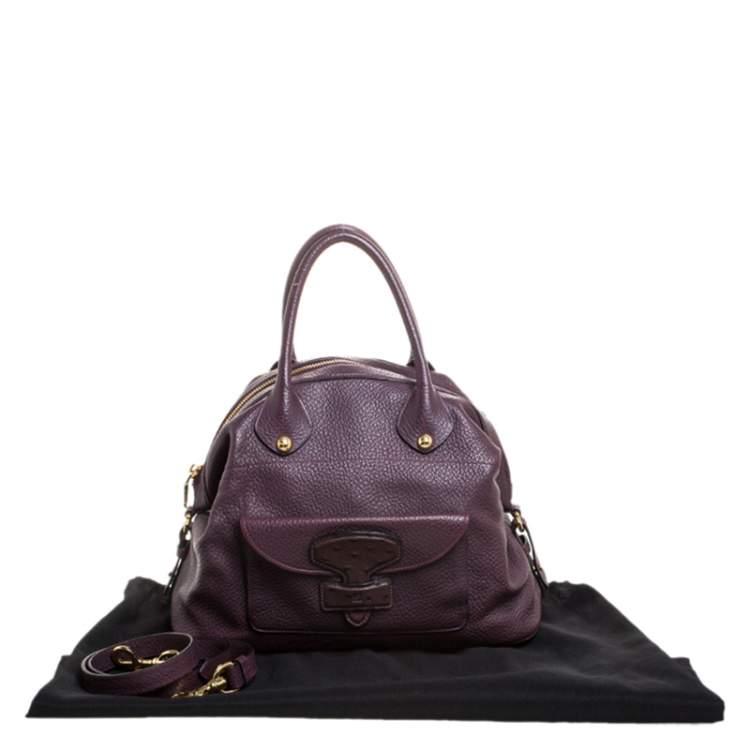 Pre Owned Loewe Purple Leather and Ostrich Front Pocket Satchel