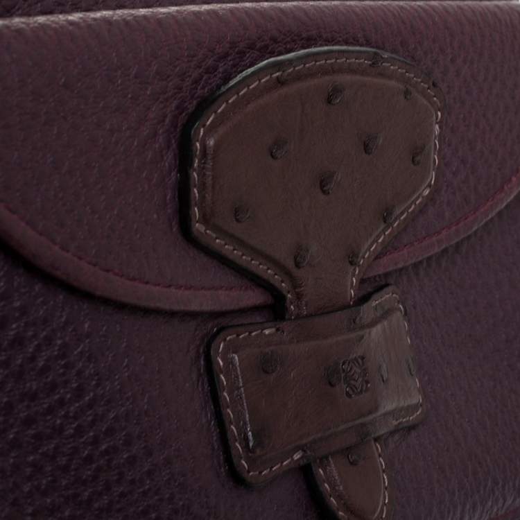 Pre Owned Loewe Purple Leather and Ostrich Front Pocket Satchel