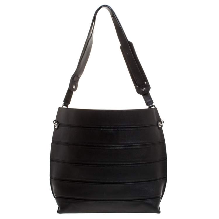 Pre Owned Loewe Black Leather Front Slit Hobo