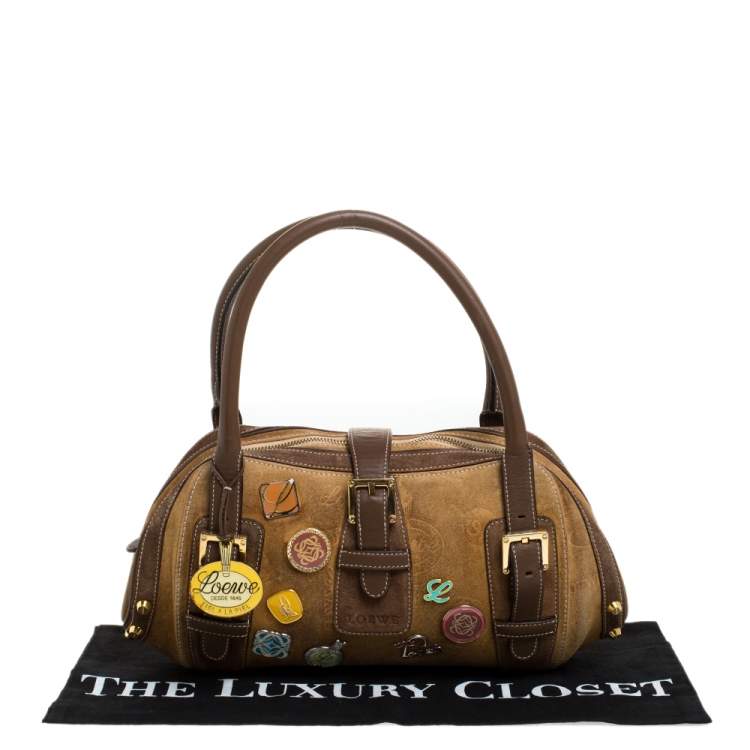 Pre Owned Loewe Brown Badge Suede and Leather 160th Anniversary Satchel