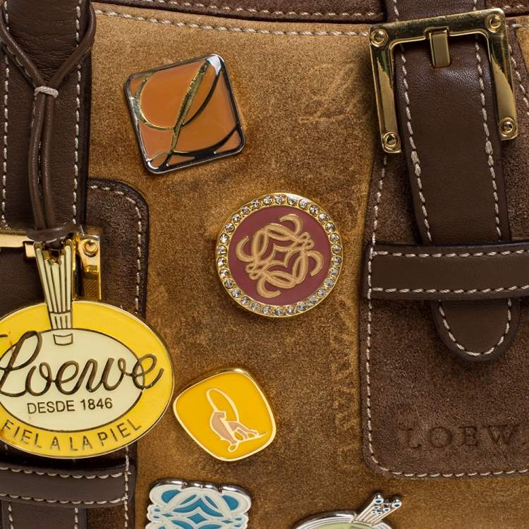 Pre Owned Loewe Brown Badge Suede and Leather 160th Anniversary Satchel