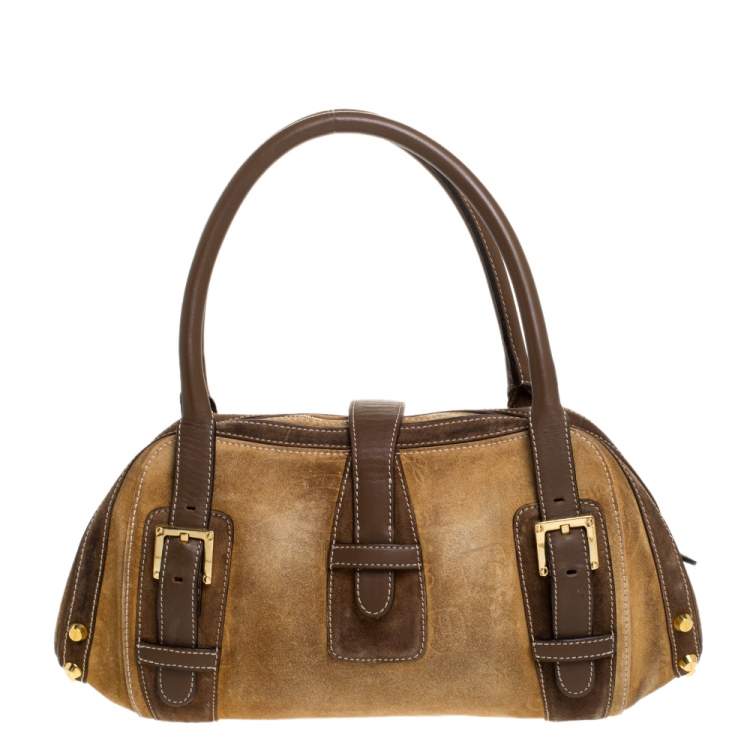 Pre Owned Loewe Brown Badge Suede and Leather 160th Anniversary Satchel