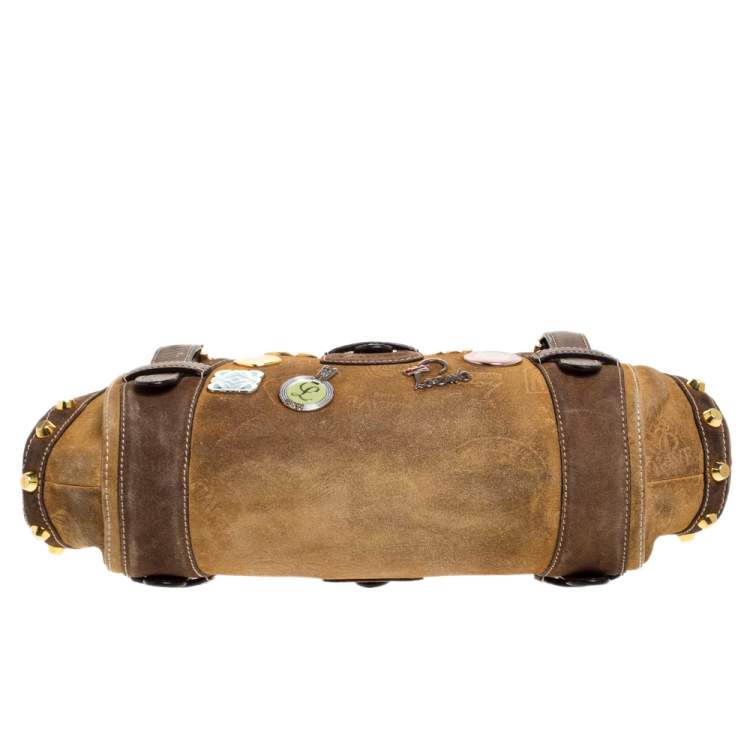 Pre Owned Loewe Brown Badge Suede and Leather 160th Anniversary Satchel
