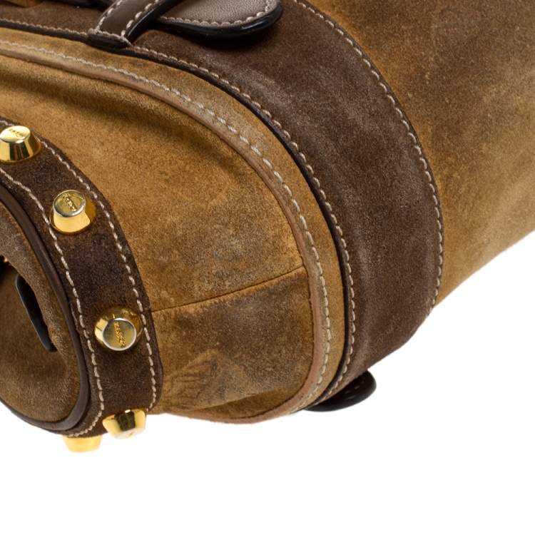 Pre Owned Loewe Brown Badge Suede and Leather 160th Anniversary Satchel