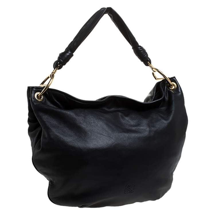 Pre Owned Loewe Black Leather Knot Hobo