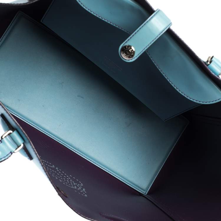 Pre Owned  Loewe Light Blue Perforated Logo Leather Leo Tote