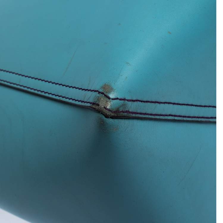 Pre Owned  Loewe Light Blue Perforated Logo Leather Leo Tote