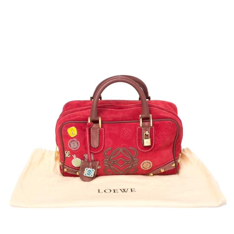 Pre Owned Loewe Red/Brown Suede and Leather Amazona 28 Satchel