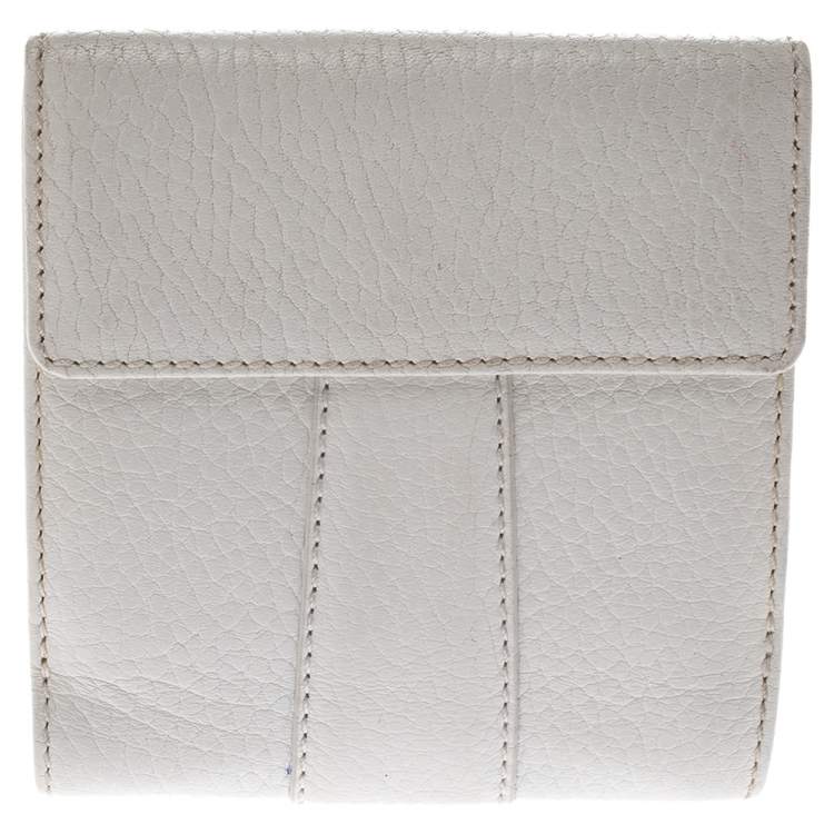 Pre Owned Loewe White Leather Compact Wallet