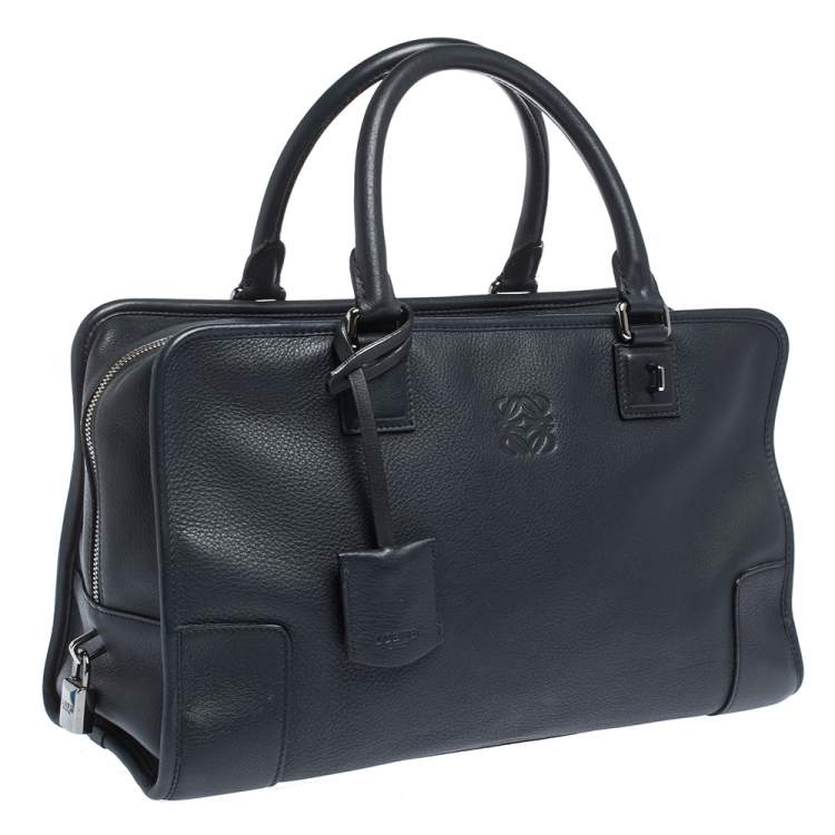 Pre Owned Loewe Dark Navy Leather Amazona Satchel