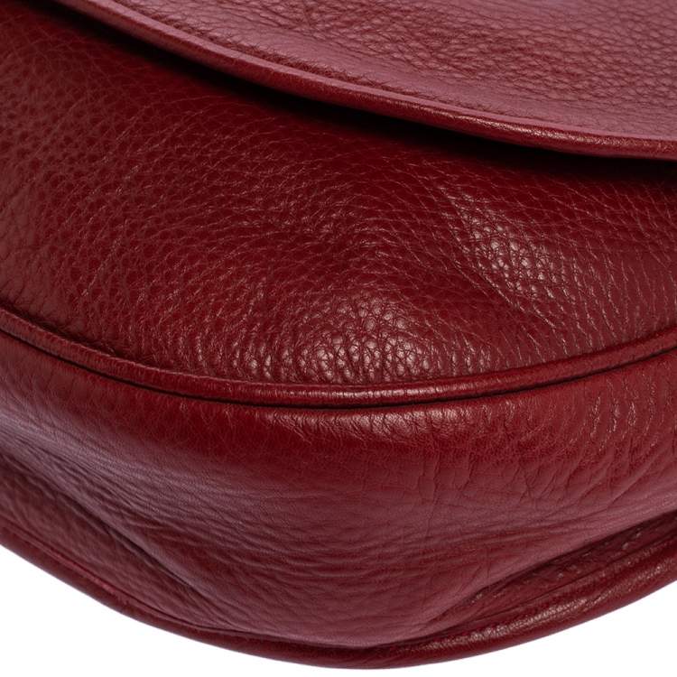 Pre Owned Loewe Red Leather Logo Embossed Flap Crossbody Bag