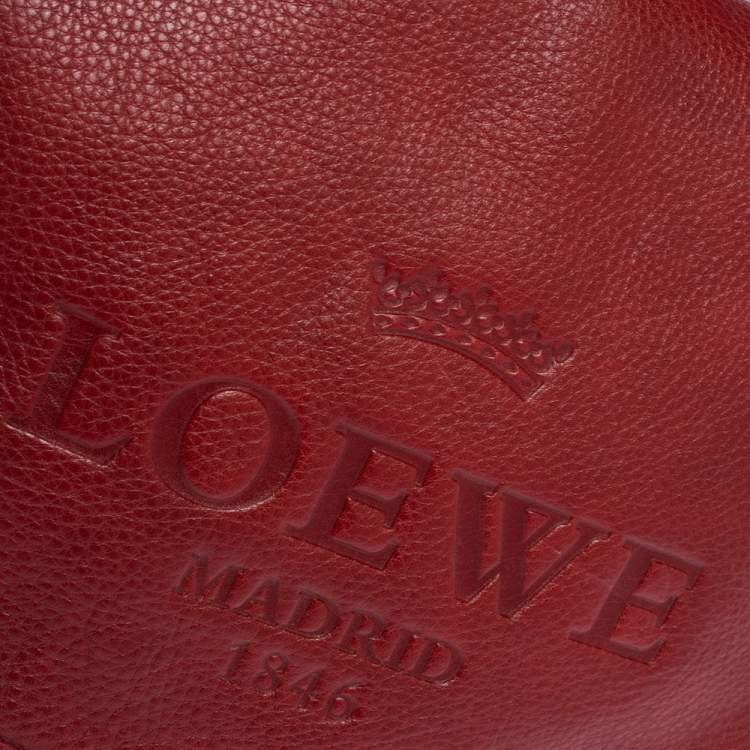 Pre Owned Loewe Red Leather Logo Embossed Flap Crossbody Bag