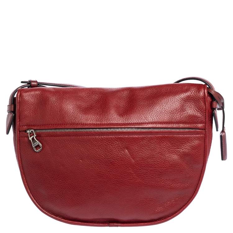 Pre Owned Loewe Red Leather Logo Embossed Flap Crossbody Bag