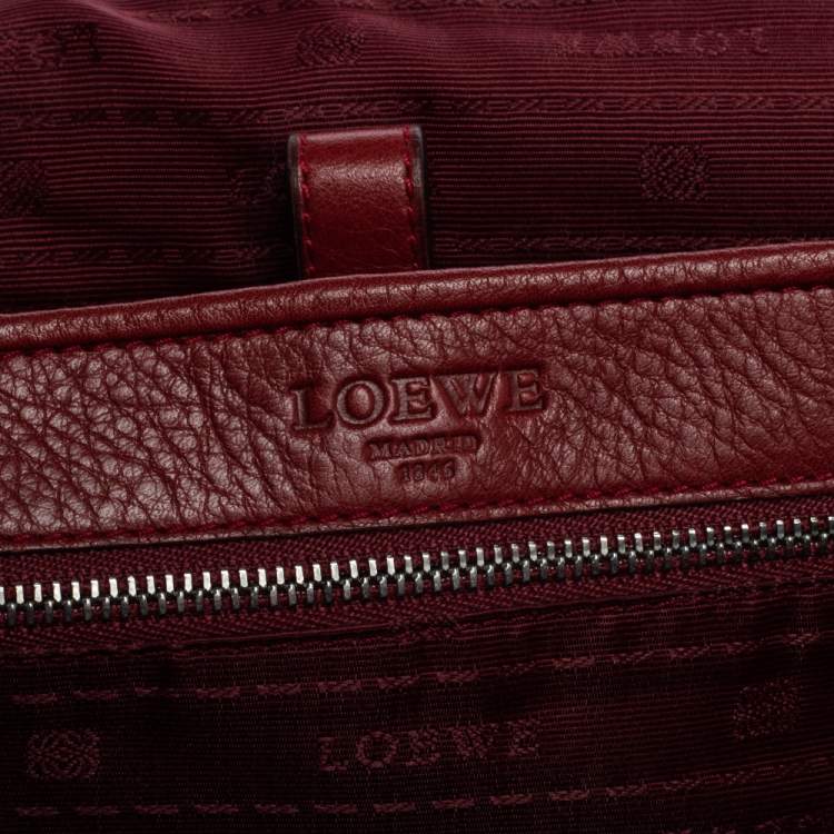 Pre Owned Loewe Red Leather Logo Embossed Flap Crossbody Bag