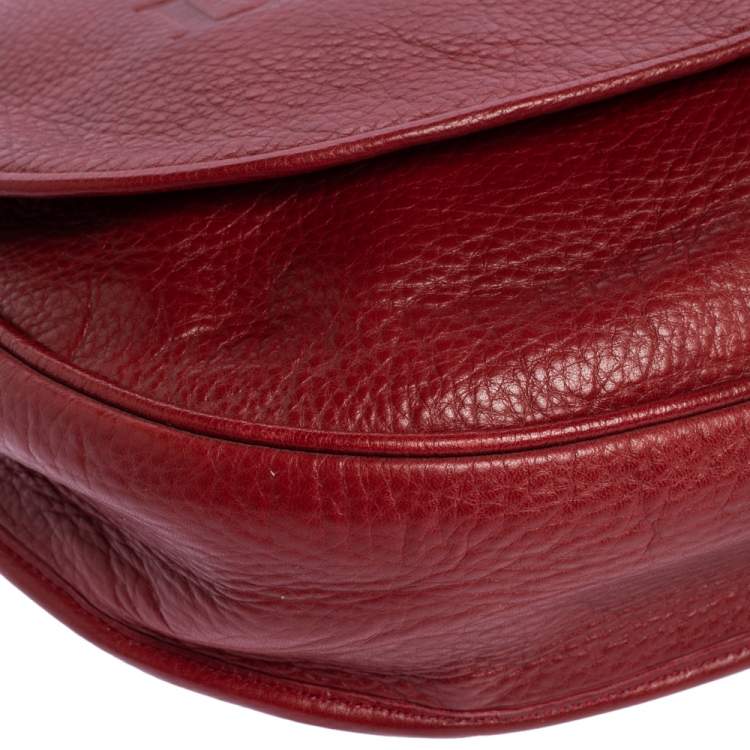 Pre Owned Loewe Red Leather Logo Embossed Flap Crossbody Bag