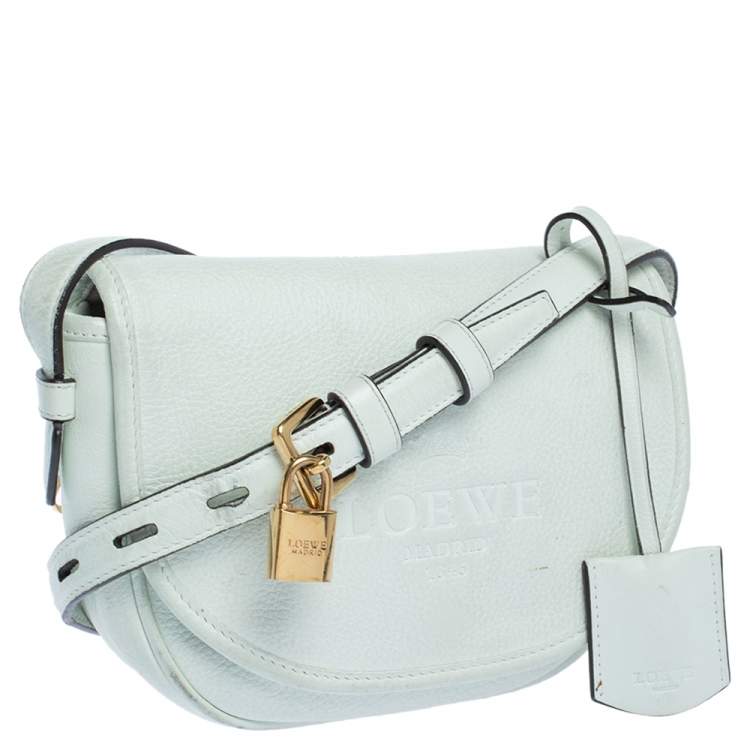 Pre Owned Loewe White Leather Mini Logo Crossbody Bag