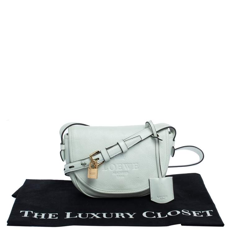 Pre Owned Loewe White Leather Mini Logo Crossbody Bag
