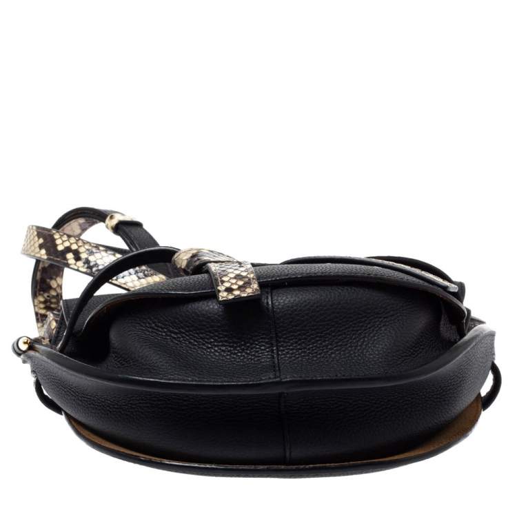 Pre Owned Loewe Black Leather and Python Gate Crossbody Bag