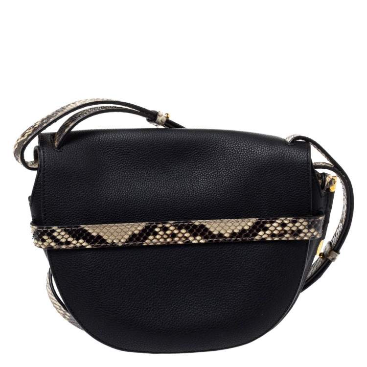 Pre Owned Loewe Black Leather and Python Gate Crossbody Bag