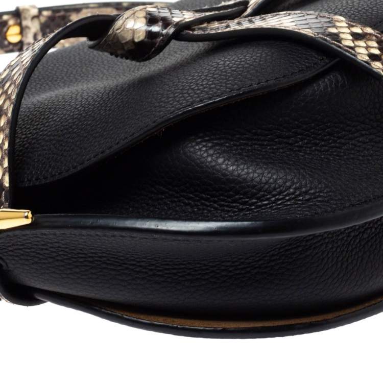 Pre Owned Loewe Black Leather and Python Gate Crossbody Bag