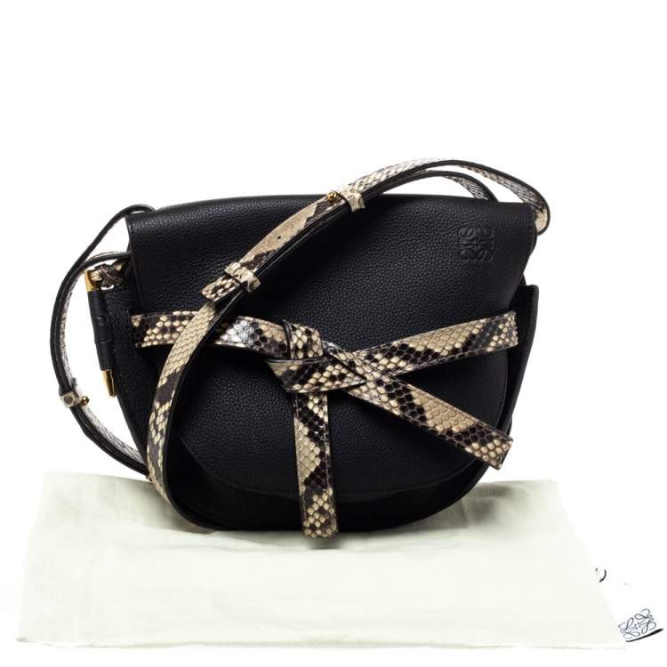 Pre Owned Loewe Black Leather and Python Gate Crossbody Bag