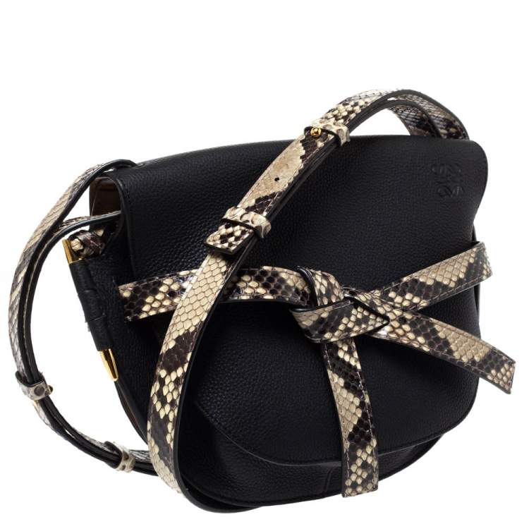 Pre Owned Loewe Black Leather and Python Gate Crossbody Bag