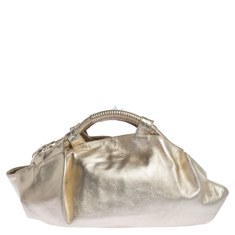 Pre Owned Loewe Metallic Gold Leather Aire Tote