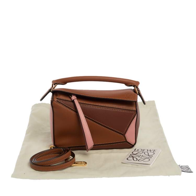 Pre Owned Loewe Tri Color Leather Mini Puzzle Shoulder Bag