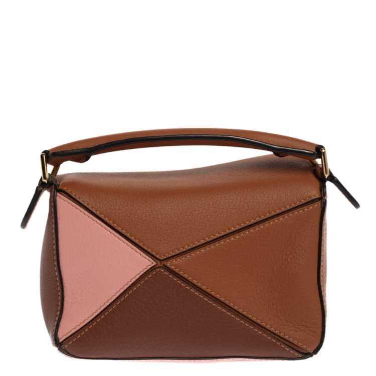Pre Owned Loewe Tri Color Leather Mini Puzzle Shoulder Bag