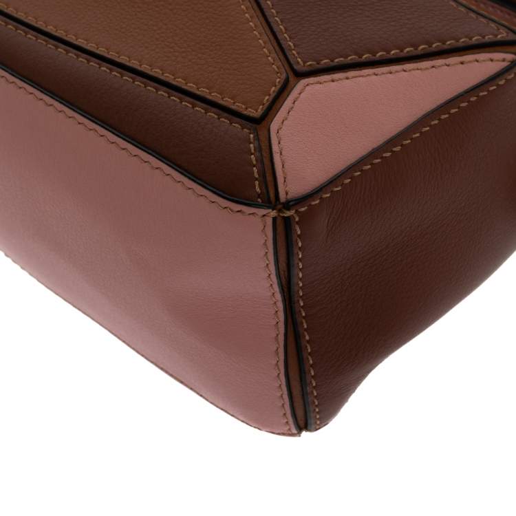 Pre Owned Loewe Tri Color Leather Mini Puzzle Shoulder Bag