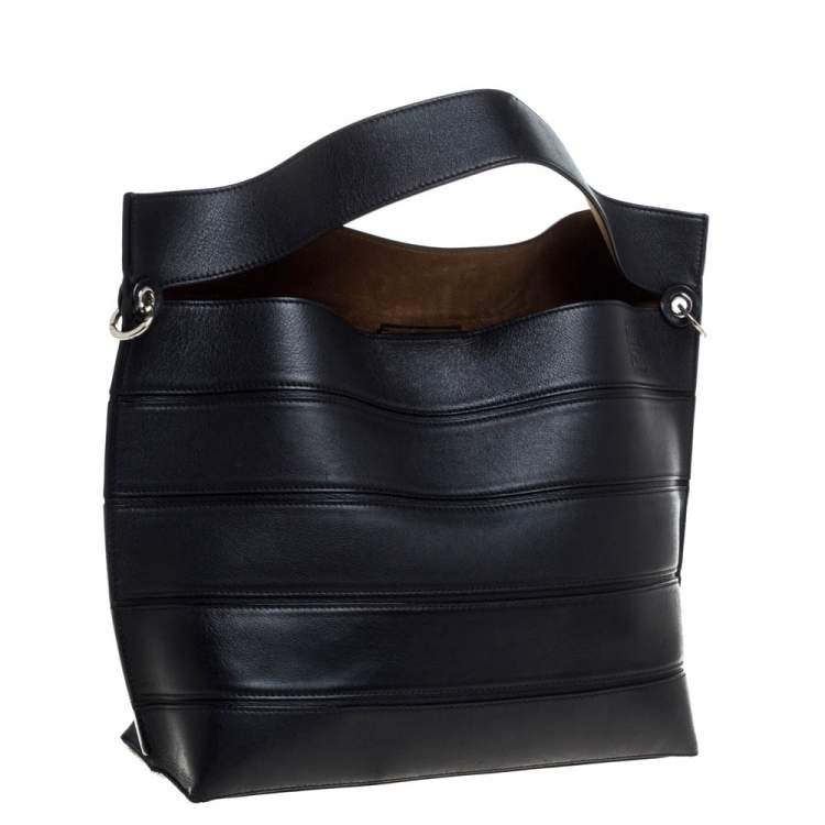Pre Owned Loewe Black Leather Front Slit Hobo