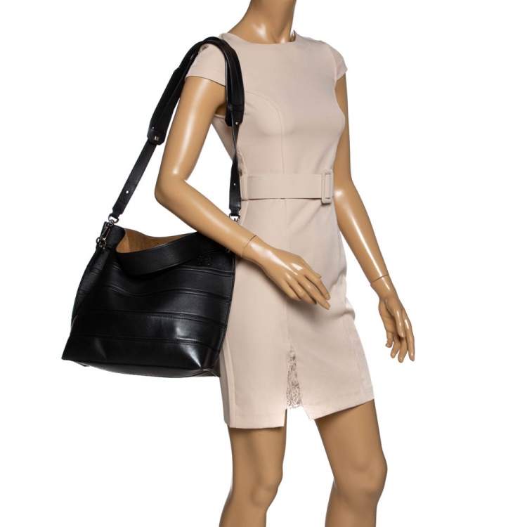 Pre Owned Loewe Black Leather Front Slit Hobo