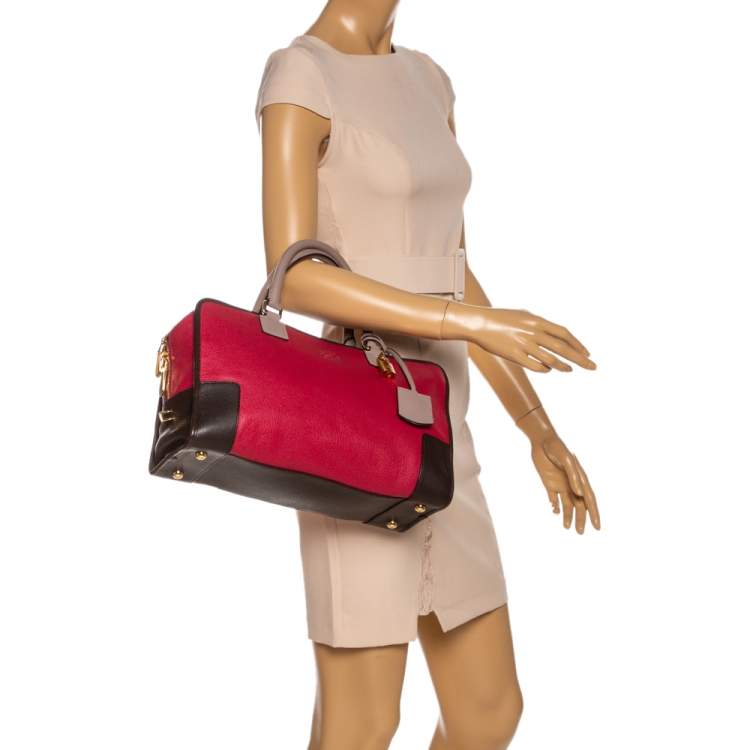 Pre Owned Loewe Tri Color Leather Amazona Satchel