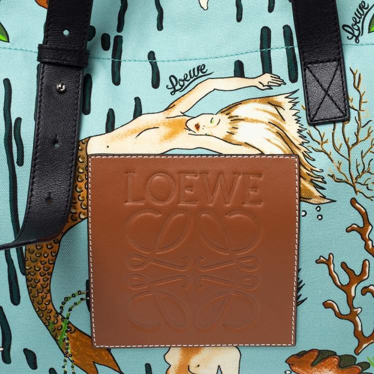 Pre Owned Loewe x Paula's Multicolor Ibiza Mermaid Canvas and Leather Tote 