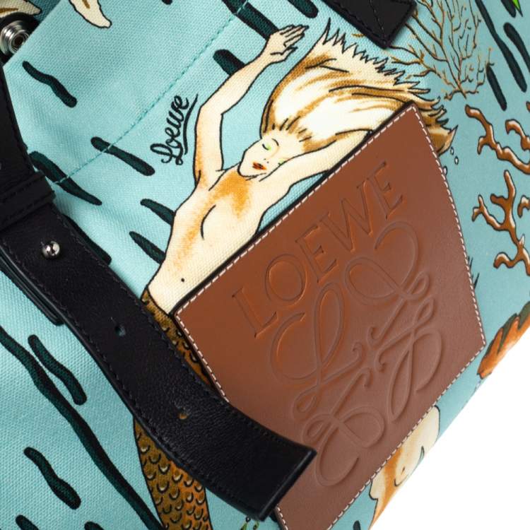 Pre Owned Loewe x Paula's Multicolor Ibiza Mermaid Canvas and Leather Tote 