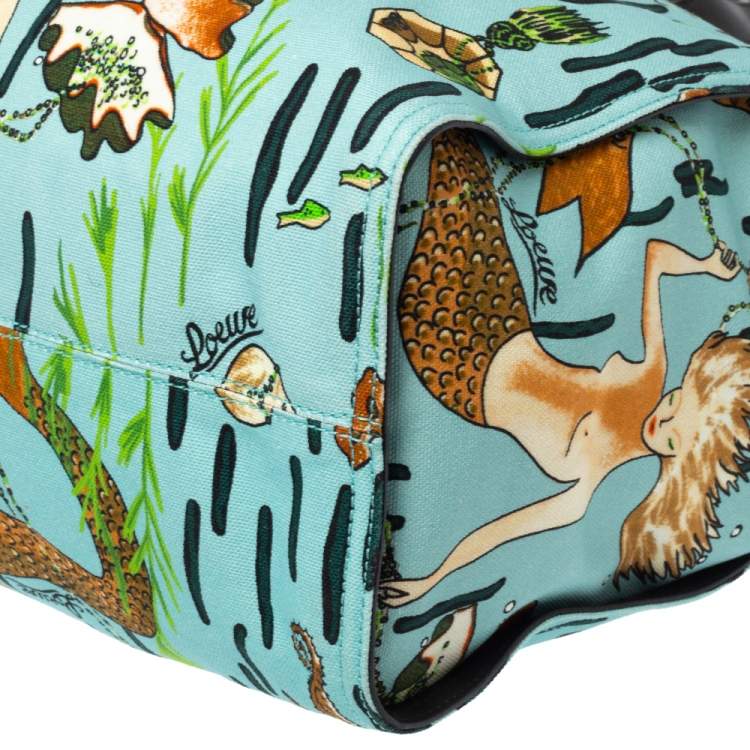 Pre Owned Loewe x Paula's Multicolor Ibiza Mermaid Canvas and Leather Tote 
