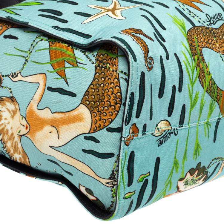 Pre Owned Loewe x Paula's Multicolor Ibiza Mermaid Canvas and Leather Tote 