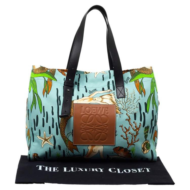 Pre Owned Loewe x Paula's Multicolor Ibiza Mermaid Canvas and Leather Tote 