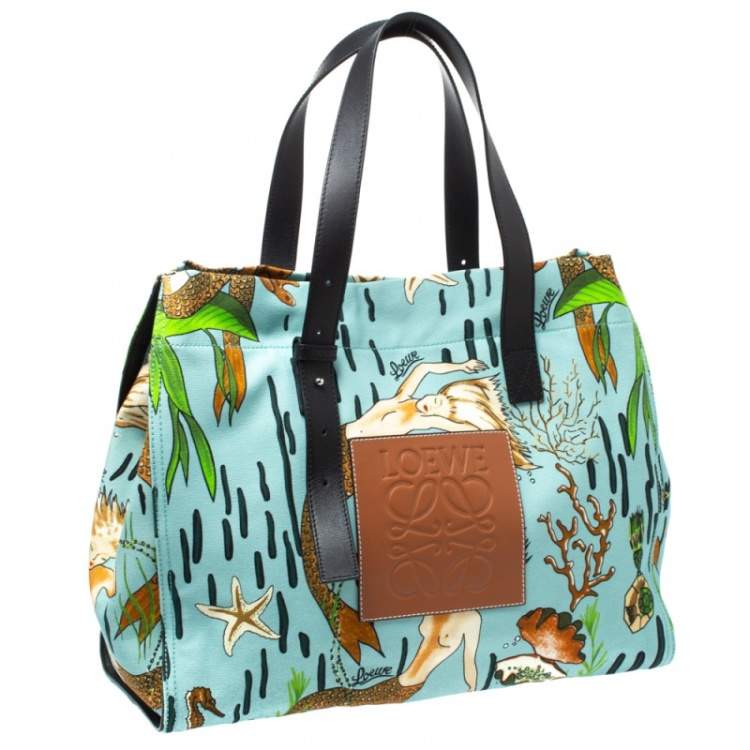 Pre Owned Loewe x Paula's Multicolor Ibiza Mermaid Canvas and Leather Tote 