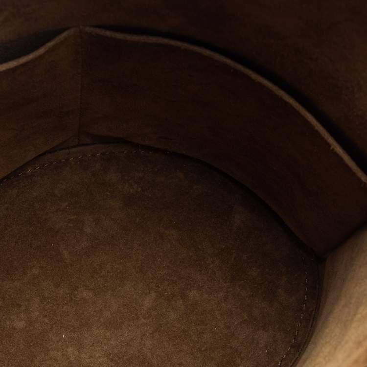 Pre Owned Loewe White/Brown Leather Gate Anagram Bucket Bag
