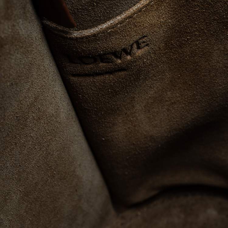 Pre Owned Loewe White/Brown Leather Gate Anagram Bucket Bag