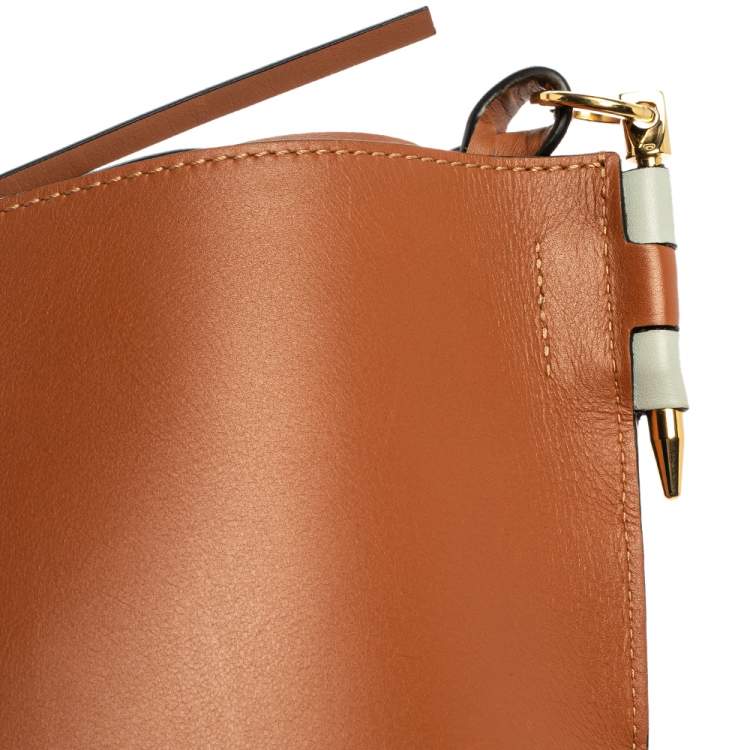 Pre Owned Loewe White/Brown Leather Gate Anagram Bucket Bag