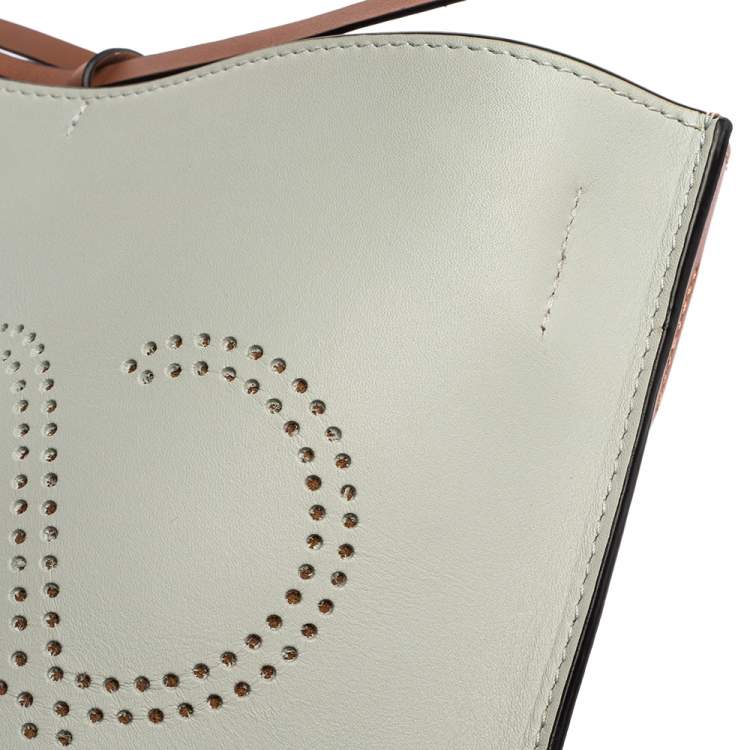 Pre Owned Loewe White/Brown Leather Gate Anagram Bucket Bag