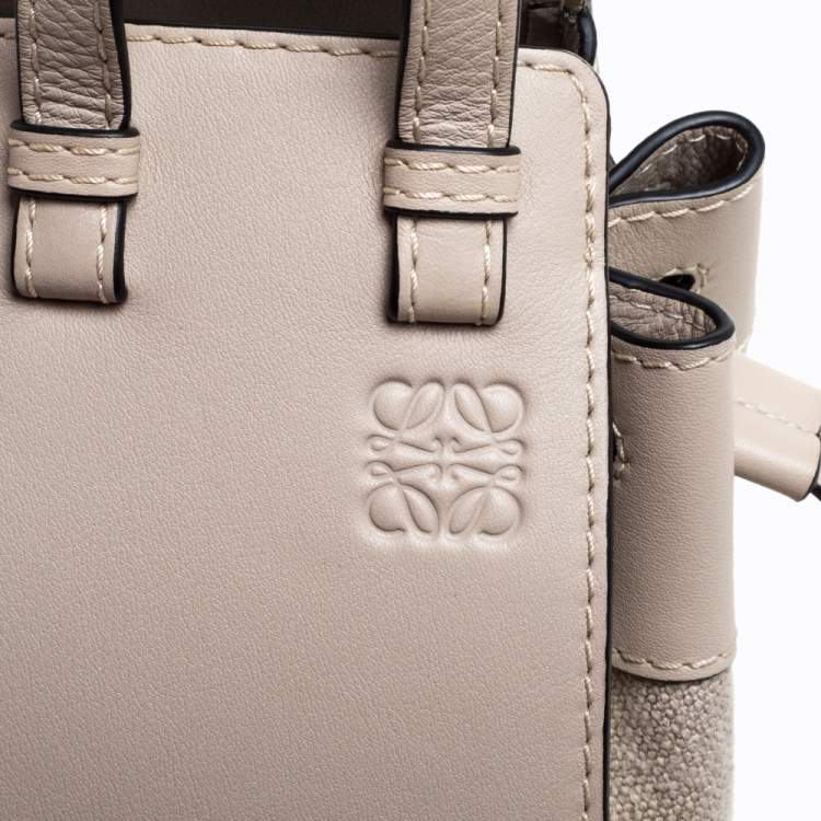 Pre Owned Loewe Ivory Canvas and Leather Mini Hammock Drawstring Bag