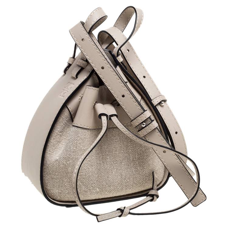 Pre Owned Loewe Ivory Canvas and Leather Mini Hammock Drawstring Bag