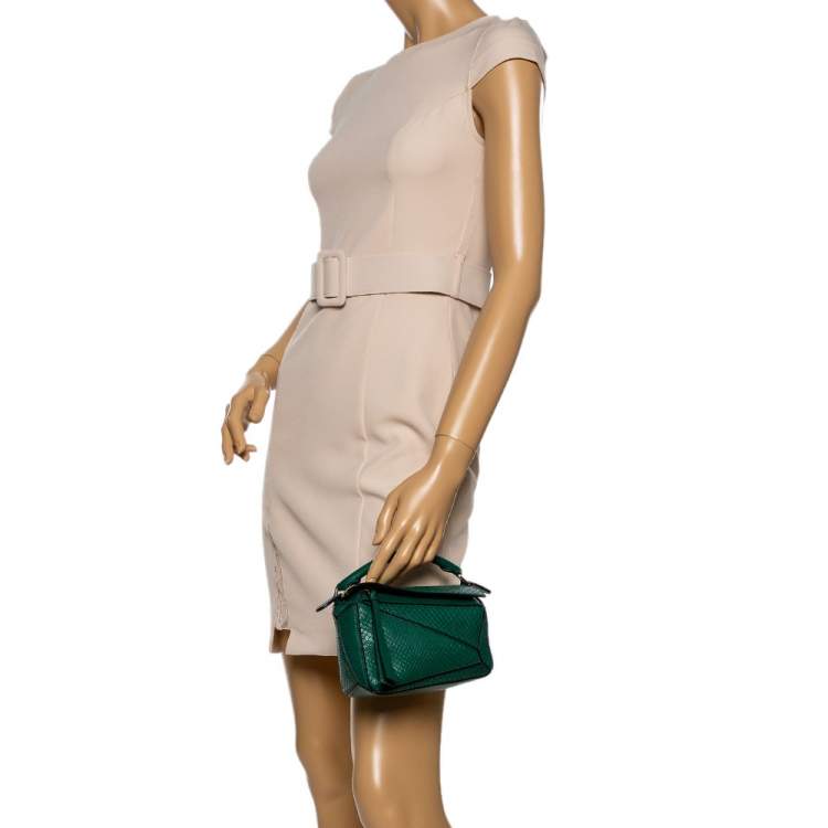 Pre Owned Loewe Green Python Small Puzzle Satchel