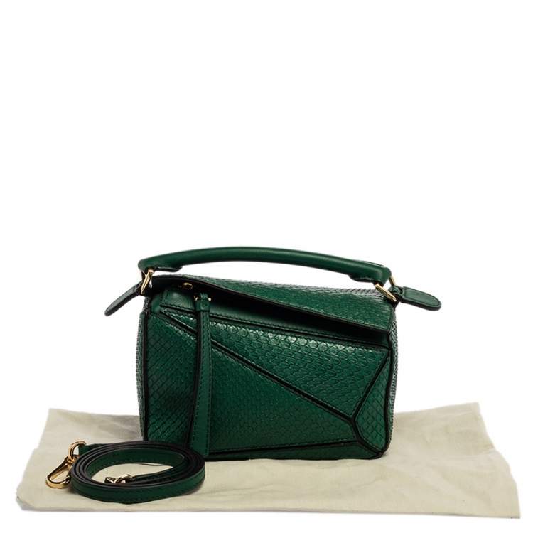 Pre Owned Loewe Green Python Small Puzzle Satchel