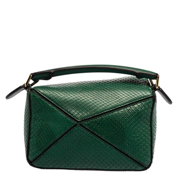 Pre Owned Loewe Green Python Small Puzzle Satchel