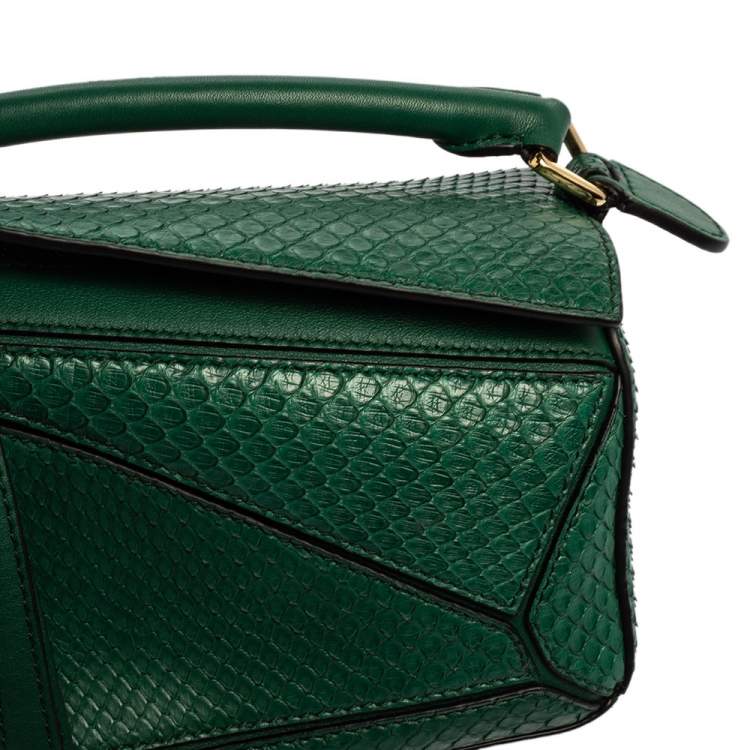 Pre Owned Loewe Green Python Small Puzzle Satchel