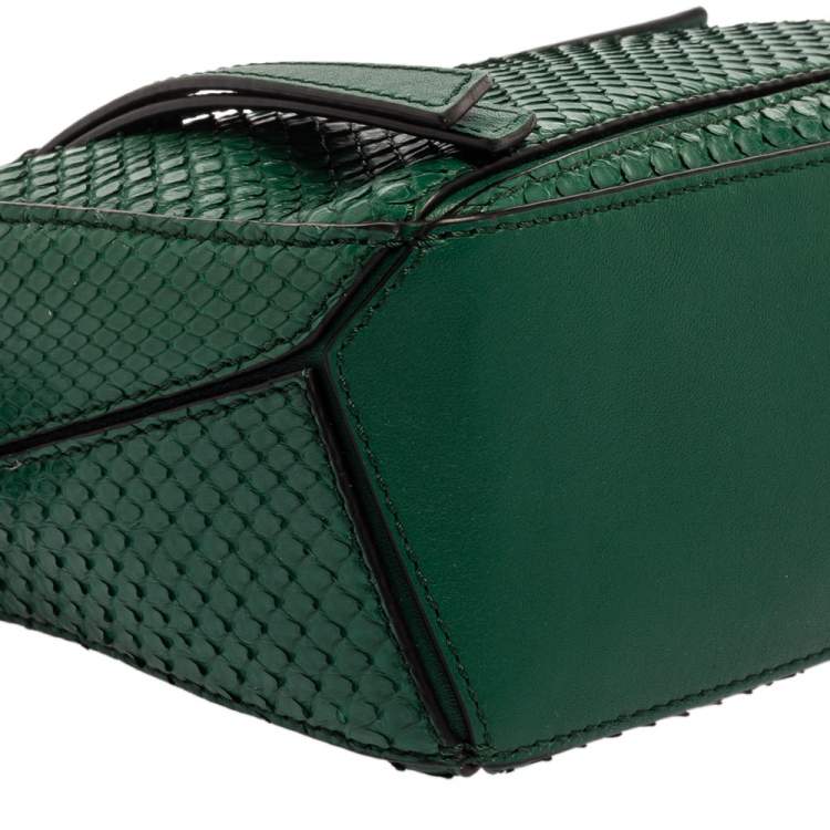 Pre Owned Loewe Green Python Small Puzzle Satchel